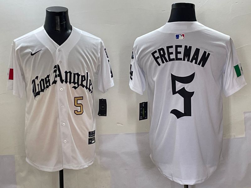 Men Los Angeles Dodgers #5 Freeman White Five generations Joint Name 2025 Nike MLB Jersey style 3
